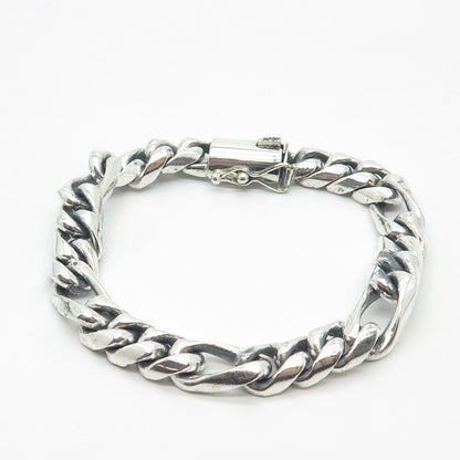 925 Sterling Silver Vintage Heavy Figaro Link Bracelet 8"
