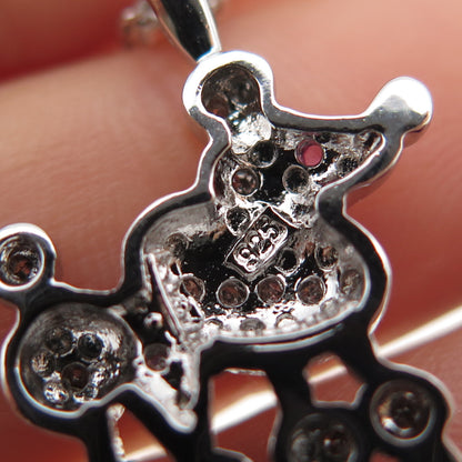 925 Sterling Silver Round-Cut Pink & White C Z Poodle Cable Chain Necklace 16"