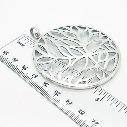 925 Sterling Silver Vintage Leaves Round Pendant