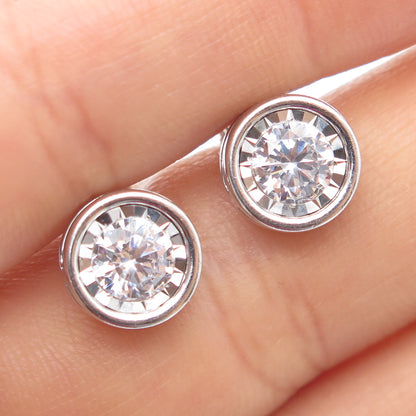 925 Sterling Silver Round-Cut C Z Stud Earrings