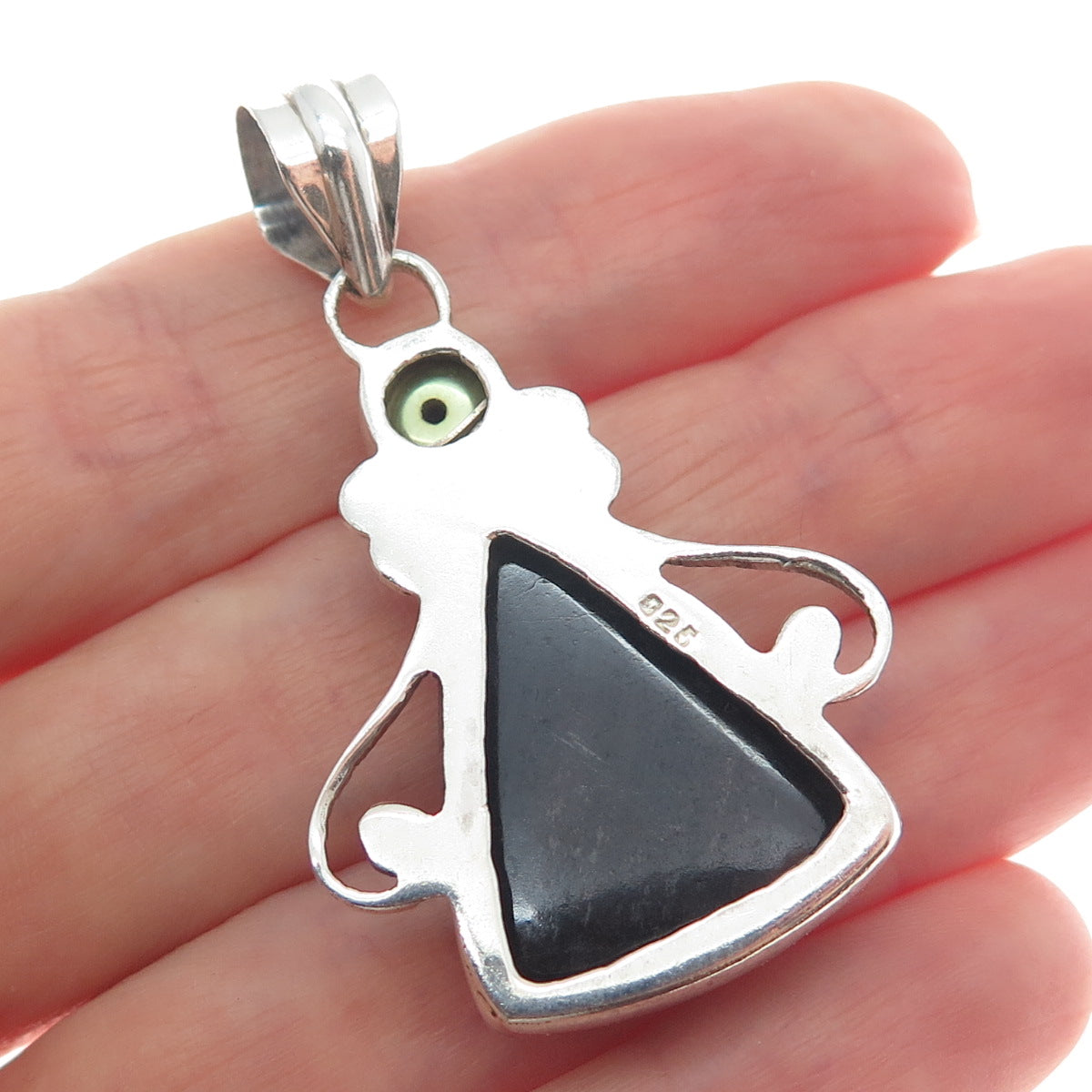 925 Sterling Silver Vintage Real Pearl & Black Onyx Modernist Oxidized Pendant