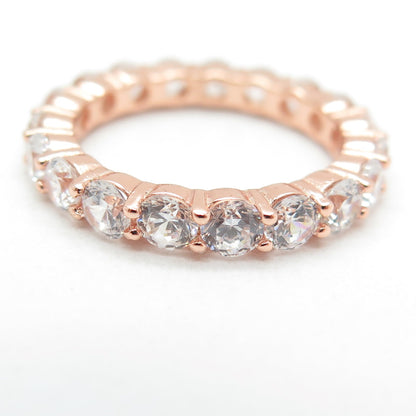 925 Sterling Silver Rose Gold Plated Round-Cut C Z Eternity Ring Size 7.25