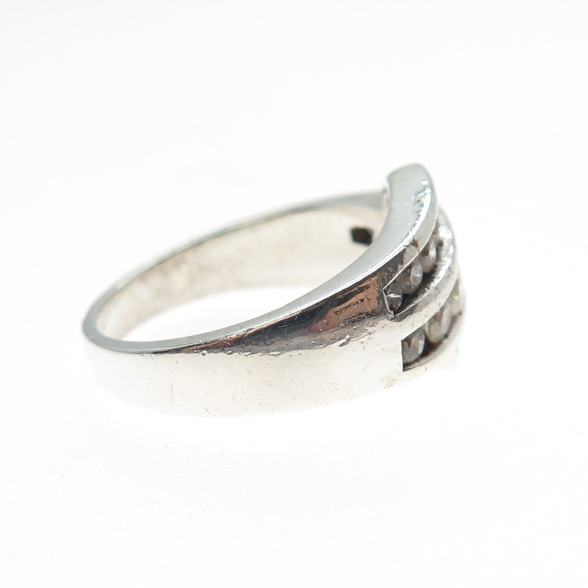925 Sterling Silver Round-Cut C Z Bypass Ring Size 7