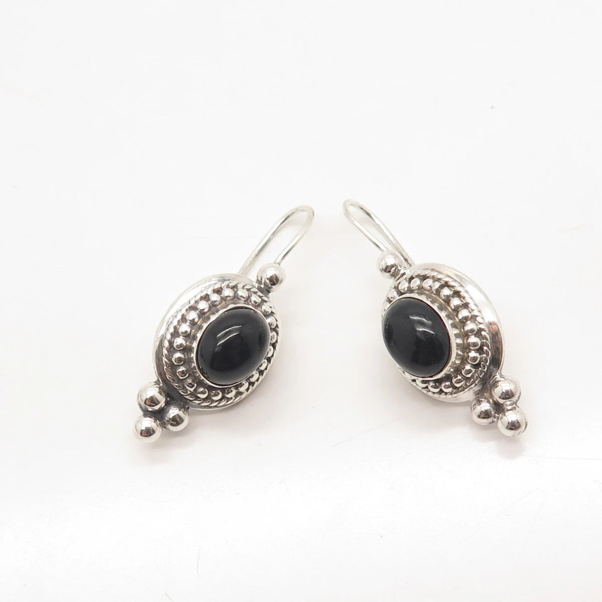 925 Sterling Silver Vintage Sunstone Imports Black Onyx Gem Beaded Earrings