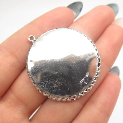 925 Sterling Silver Vintage Red Garnet-Tone Glass "Las Vegas Nevada" Pendant
