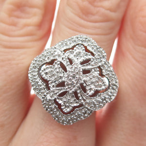 CHUCK CLEMENCY 925 Sterling Silver Real Diamond Cross Sparkle Ring Size 9.25
