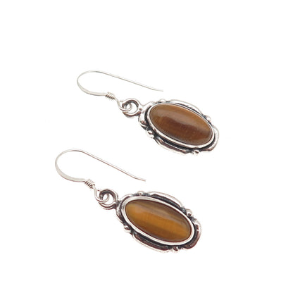 Five Star 925 Sterling Silver Vintage Real Tiger Eye Oxidized Dangle Earrings