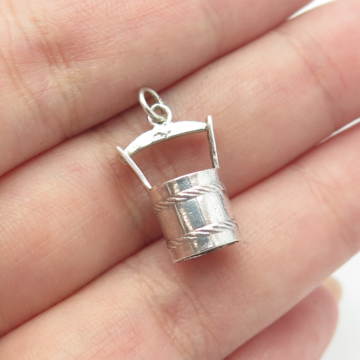 925 Sterling Silver Vintage Water Bucket Charm Pendant