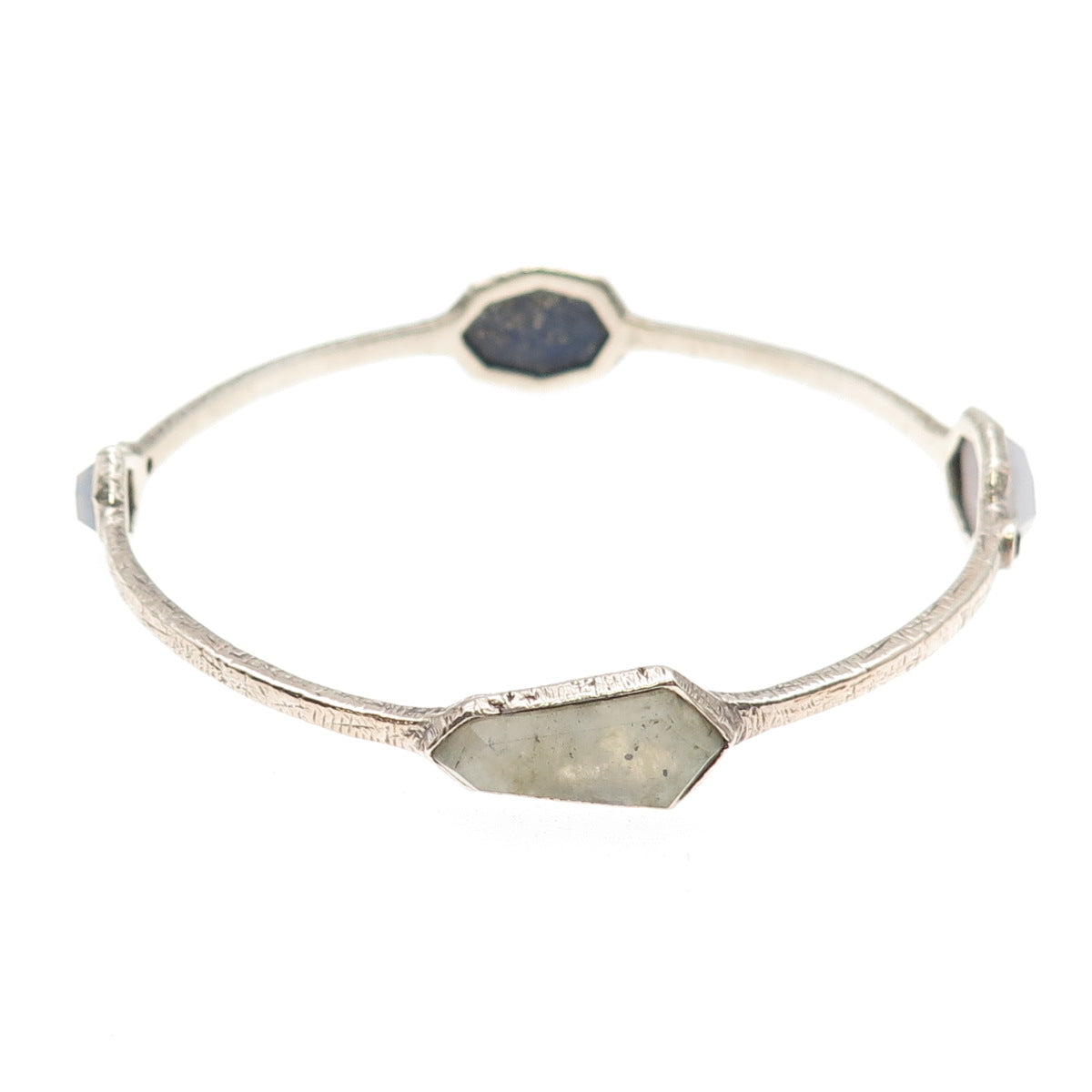 SILPADA 925 Sterling Vintage Chalcedony Lapis Starry Night Bangle Bracelet 8.25"