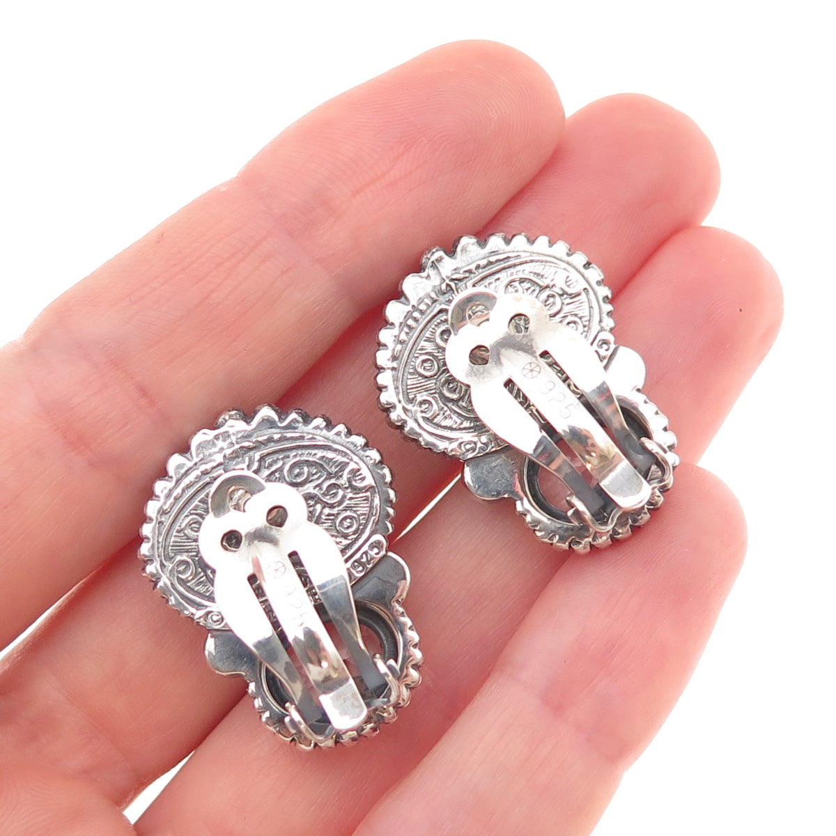 Stephen Dweck 925 Sterling Silver Vintage Real MOP Pearl Quartz Clip On Earrings