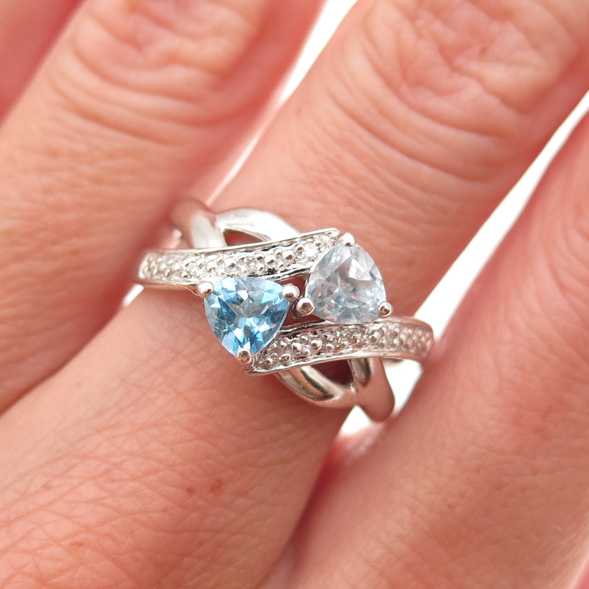 Felicia Design 925 Sterling Silver Real Diamond & Blue Topaz Ring Size 7