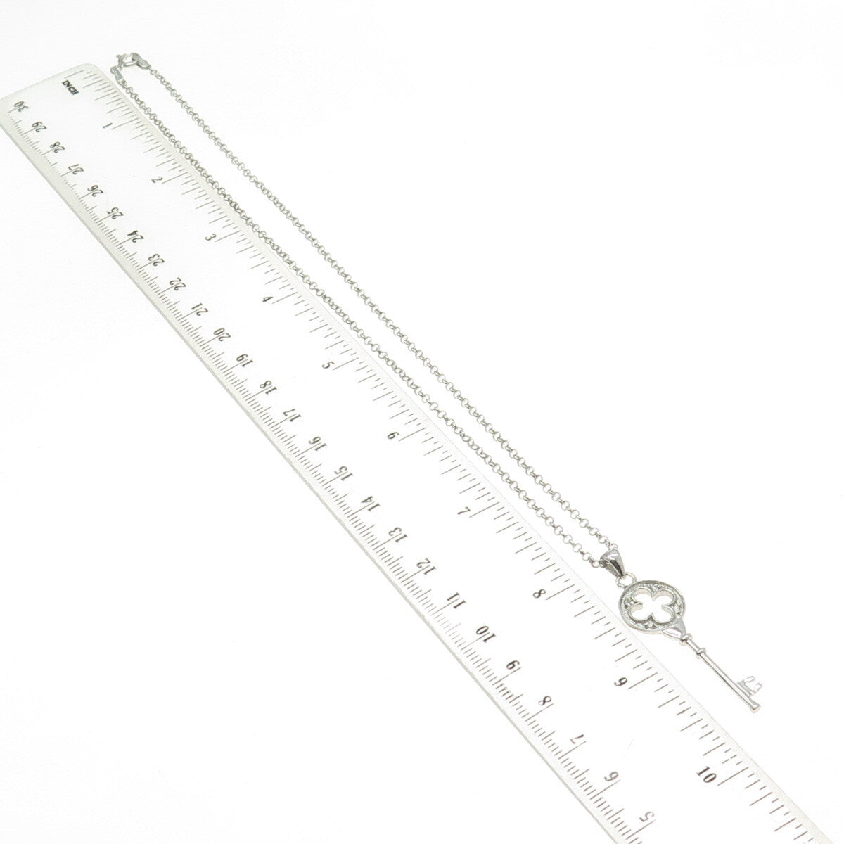 925 Sterling Silver Round-Cut C Z Floral Key Cable Chain Necklace 16"