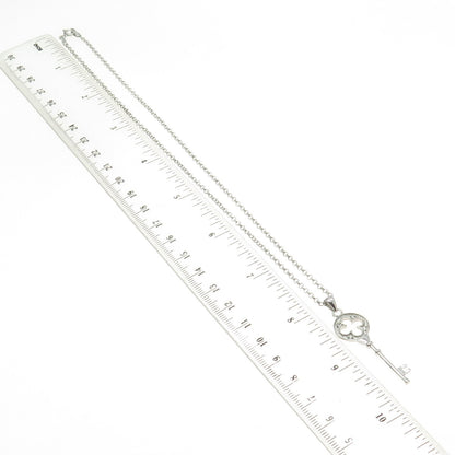 925 Sterling Silver Round-Cut C Z Floral Key Cable Chain Necklace 16"