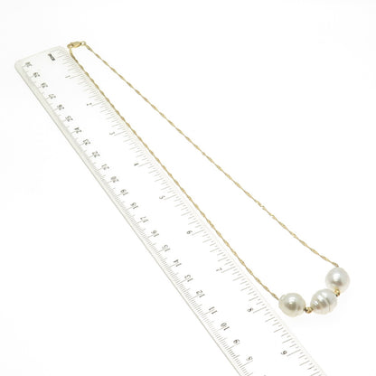 925 Sterling Silver Gold Plated Italy Real Pearl Twisted Curb Chain Necklace 16"
