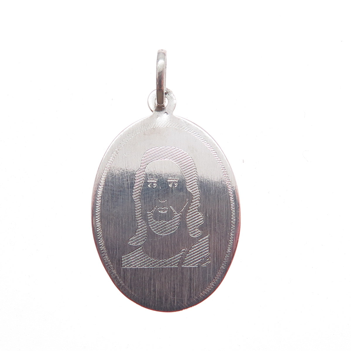 925 Sterling Silver Vintage Engraved Jesus Oval Tag Charm Pendant
