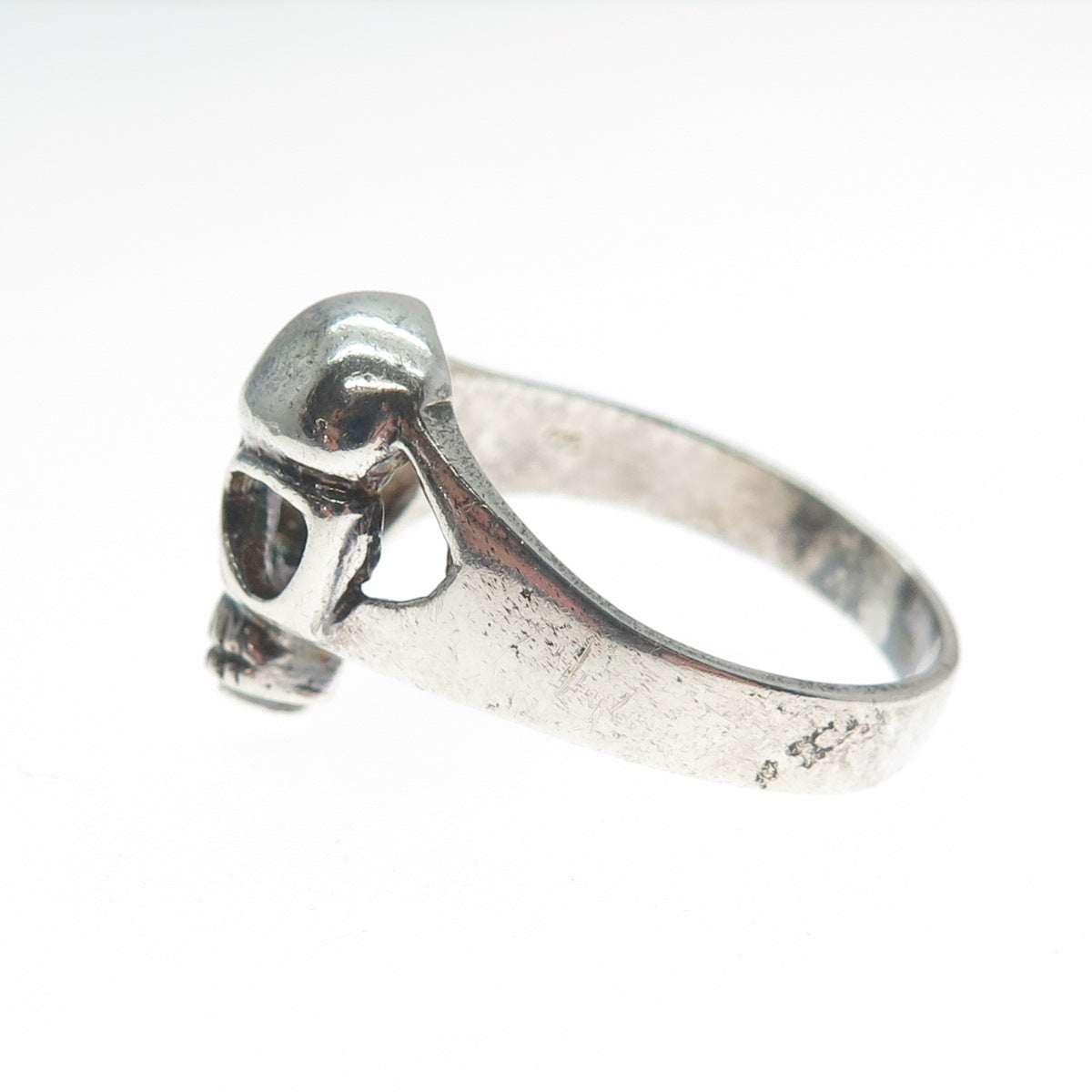 925 Sterling Silver Vintage Broken Skull Biker Oxidized Ring Size 10.5