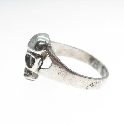 925 Sterling Silver Vintage Broken Skull Biker Oxidized Ring Size 10.5