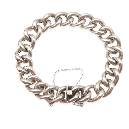 925 Sterling Silver Antique Art Deco Engraved Monogram Cuban Link Bracelet 7.5"