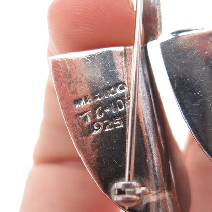 925 Sterling Silver Vintage Mexico Modernist Oxidized Pin Brooch
