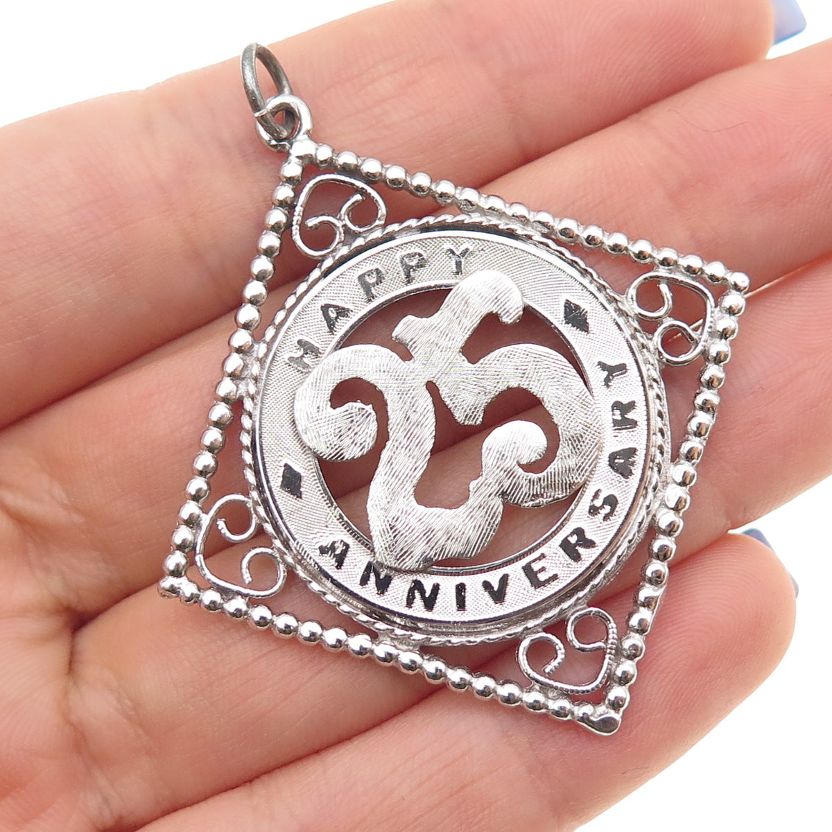 MARC MERCY 925 Sterling Silver Vintage Happy 25 Anniversary Charm Pendant