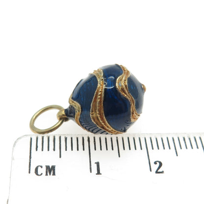 RAFKA Retired 925 Sterling Silver Vermeil Enamel Wavy Easter Egg Charm Pendant