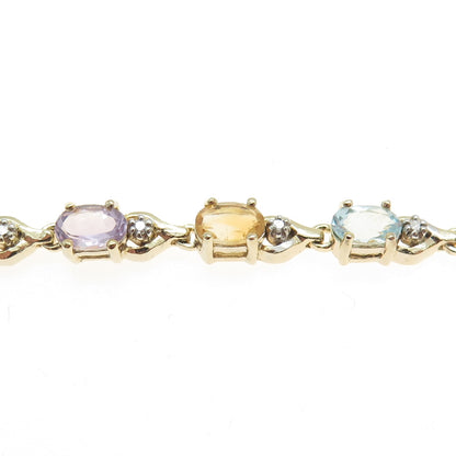 925 Sterling Silver Gold Plated Diamond Accent & Multi-Color Gem Bracelet 6.75"