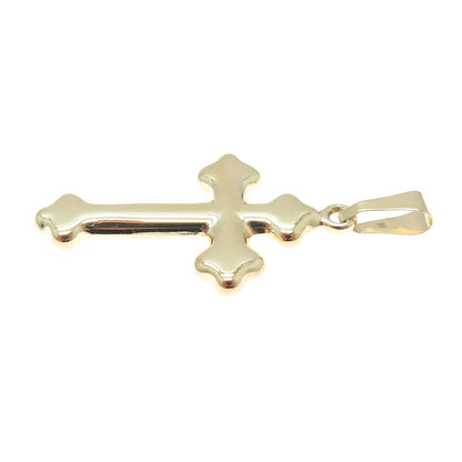 14K Yellow Gold Fleur de Lis Cross Religious Charm Pendant