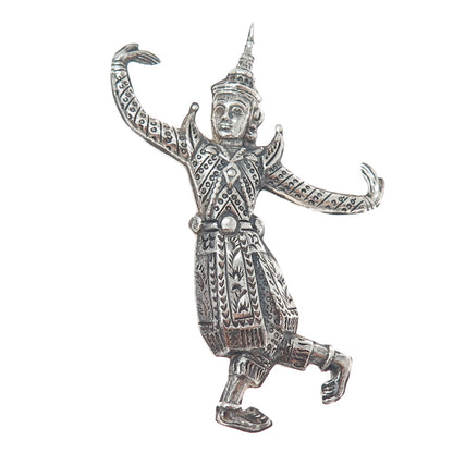 925 Sterling Silver Antique KA Artisan Siam Hindu Goddess Oxidized Pin Brooch