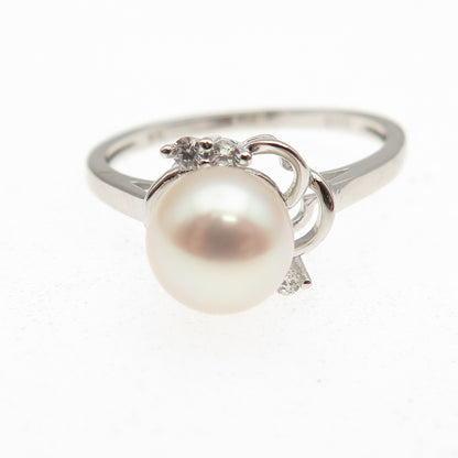 925 Sterling Silver Real Pearl & C Z Ring Size 8.75