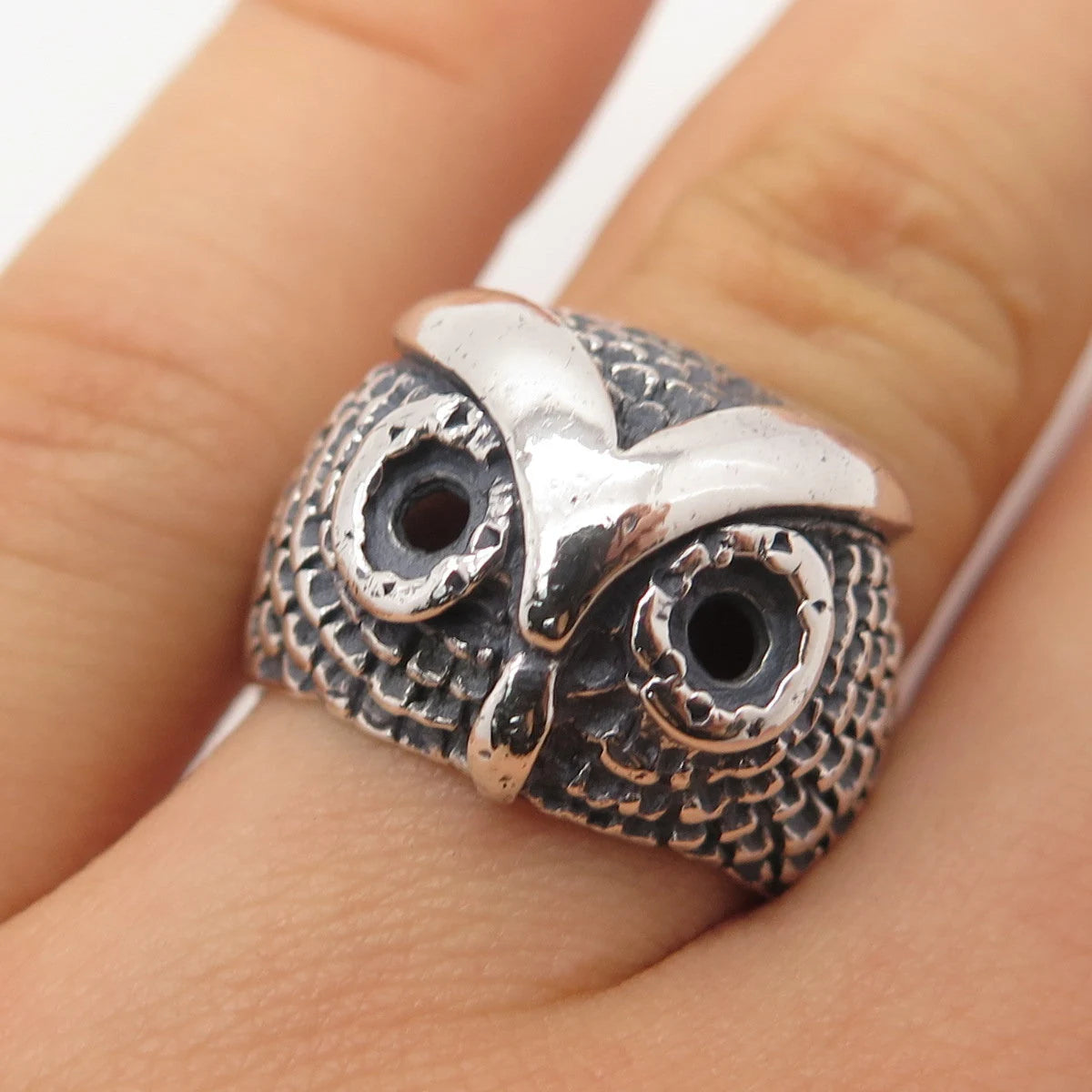 925 Sterling Silver Vintage Wise Owl Ring Size 7.5