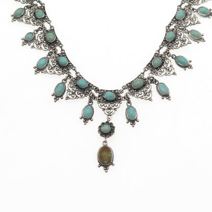 800 Silver Antique Austro-Hungarian Real Turquoise Necklace 16" (missing links)
