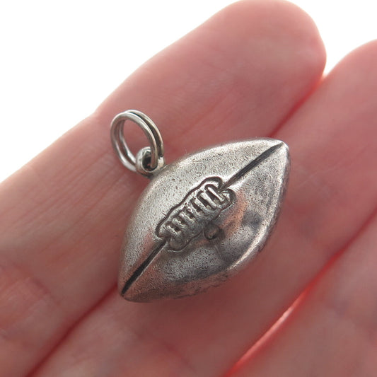 925 Sterling Silver Antique Art Deco Football Ball Oxidized 3D Charm Pendant
