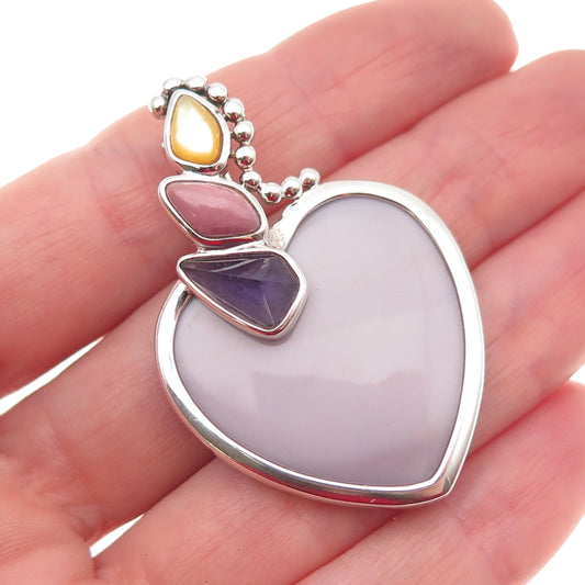 Whitney Kelly 925 Sterling Silver Vintage Real Multi-Color Gem Heart Pendant