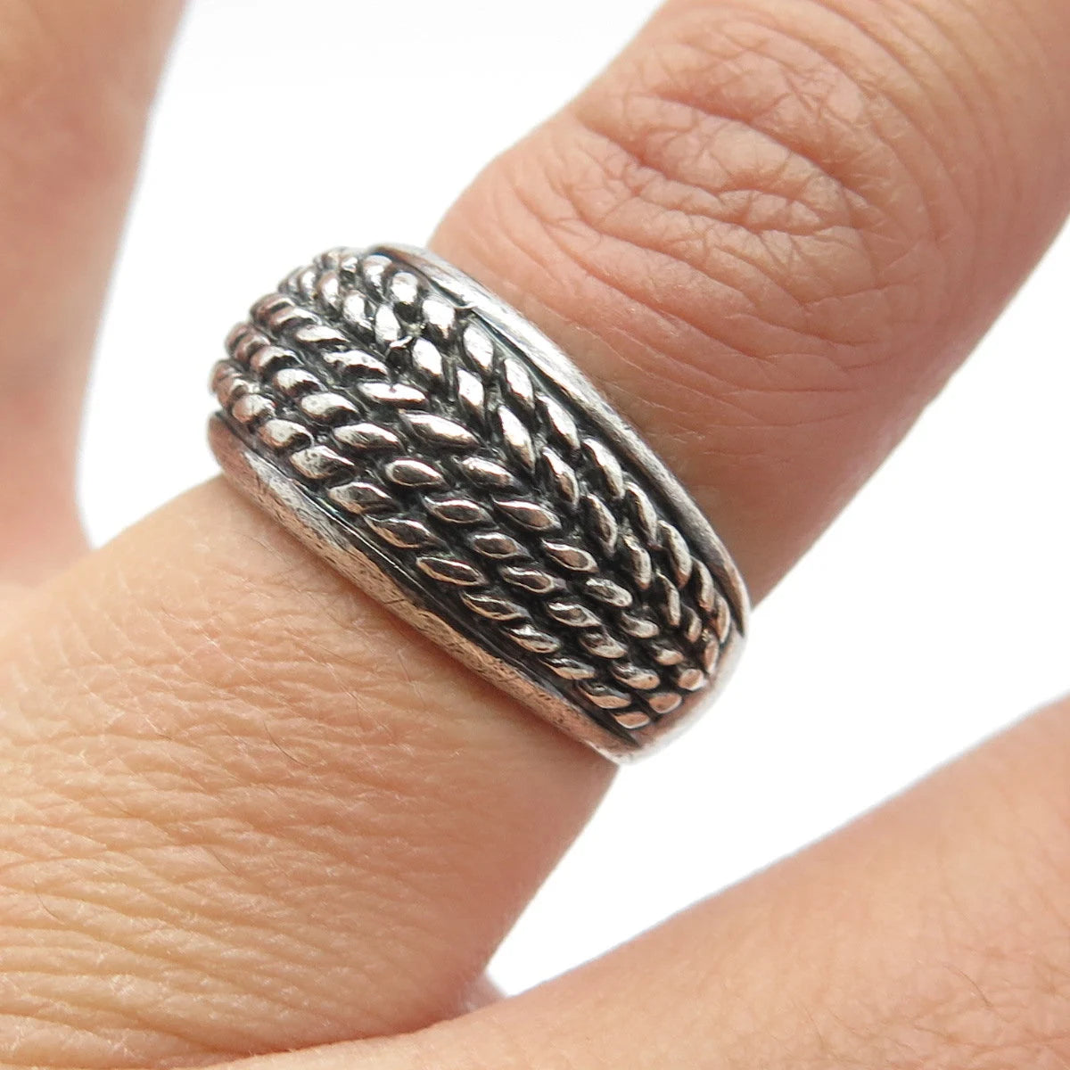 925 Sterling Silver Vintage Woven Wide Ring Size 7
