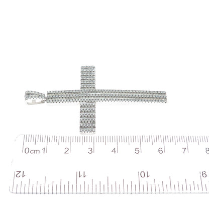 DESIGNS BY YAGI 925 Sterling Silver Round-Cut Shaped C Z Cross Sparkle Pendant