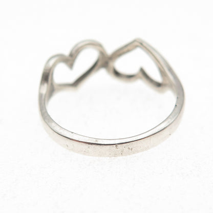 925 Sterling Silver Vintage Couple Hearts Oxidized Ring Size 6