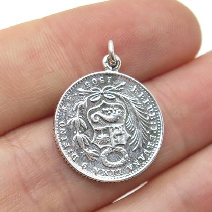 900 Silver Antique 1905 FIRME Y FELIZ POR LA UNION 1 Dinero Coin Pendant