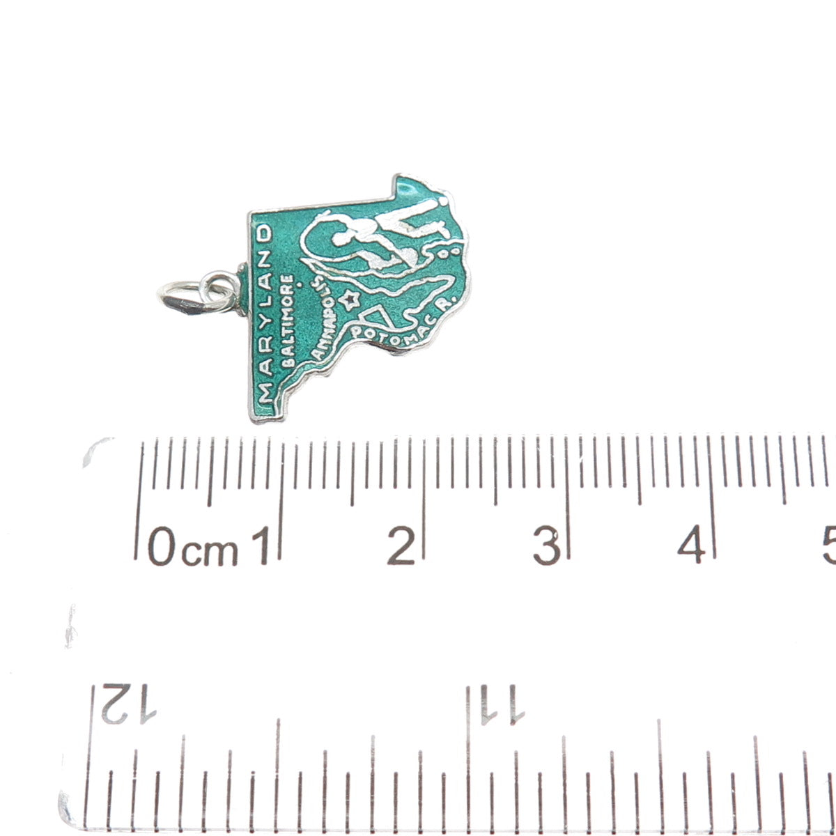 925 Sterling Silver Vintage Enamel Maryland State Map Charm Pendant