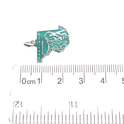 925 Sterling Silver Vintage Enamel Maryland State Map Charm Pendant