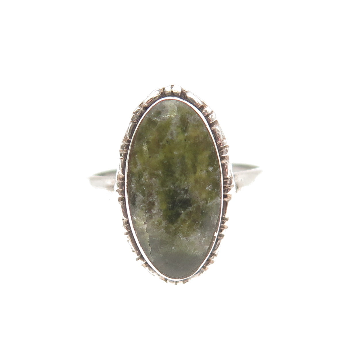 925 Sterling Silver Vintage Real Jade Bamboo Oxidized Ring Size 6.25