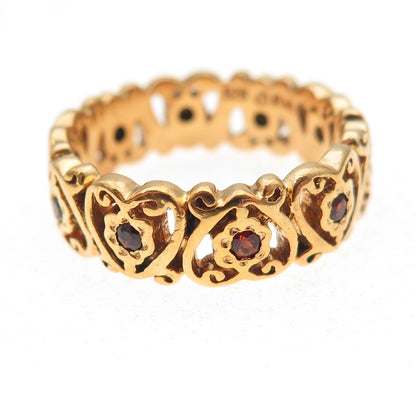 Franklin Mint Sterling Silver Gold Plated Vintage Real Garnet Heart Ring Size 10