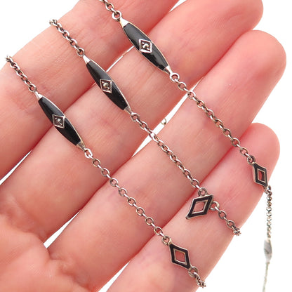 925 Sterling Antique Germany Black Onyx & Marcasite Necklace 28" (missing lock)