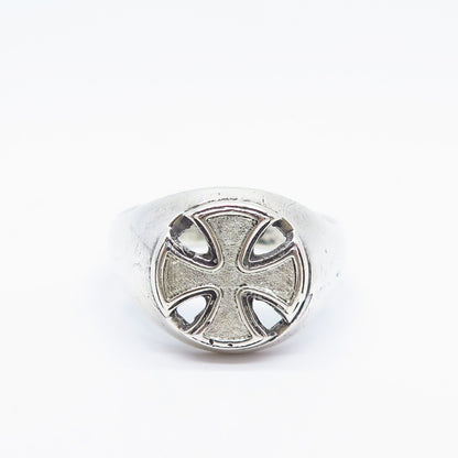 925 Sterling Silver Vintage Cross Domed Ring Size 12.75