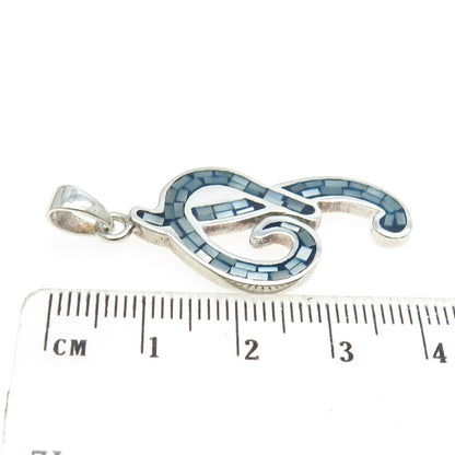 925 Sterling Silver Vintage Real MOP Inlay Letter "P" Initial Pendant