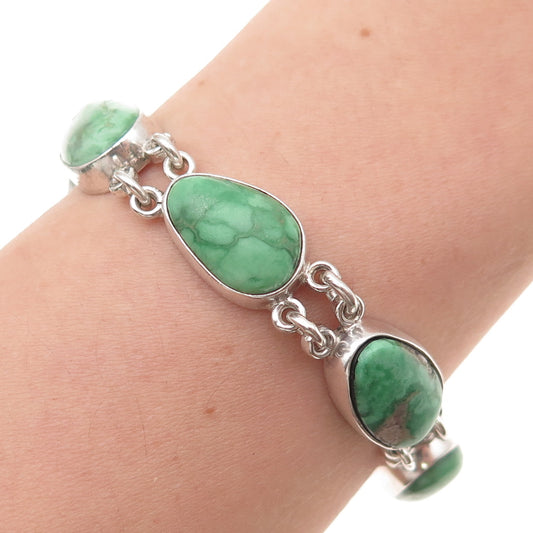 J&F Tsinijinnie Navajo Old Pawn Sterling Turquoise Bracelet 7.25" (broken stone)