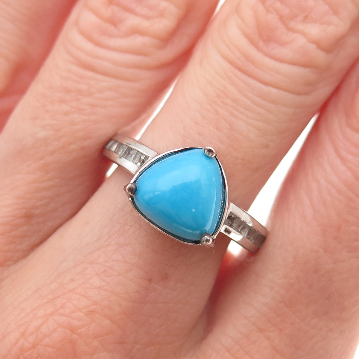 Chuck Clemency 925 Sterling Silver Real Turquoise & White Topaz Ring Size 8.25