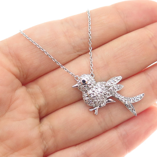 FELICIA DESIGN Sterling Silver Black & White C Z Bird Cable Chain Necklace 18"