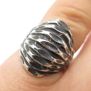 925 Sterling Silver Vintage Modernist Ribbed Dome Oxidized Ring Size 4.75