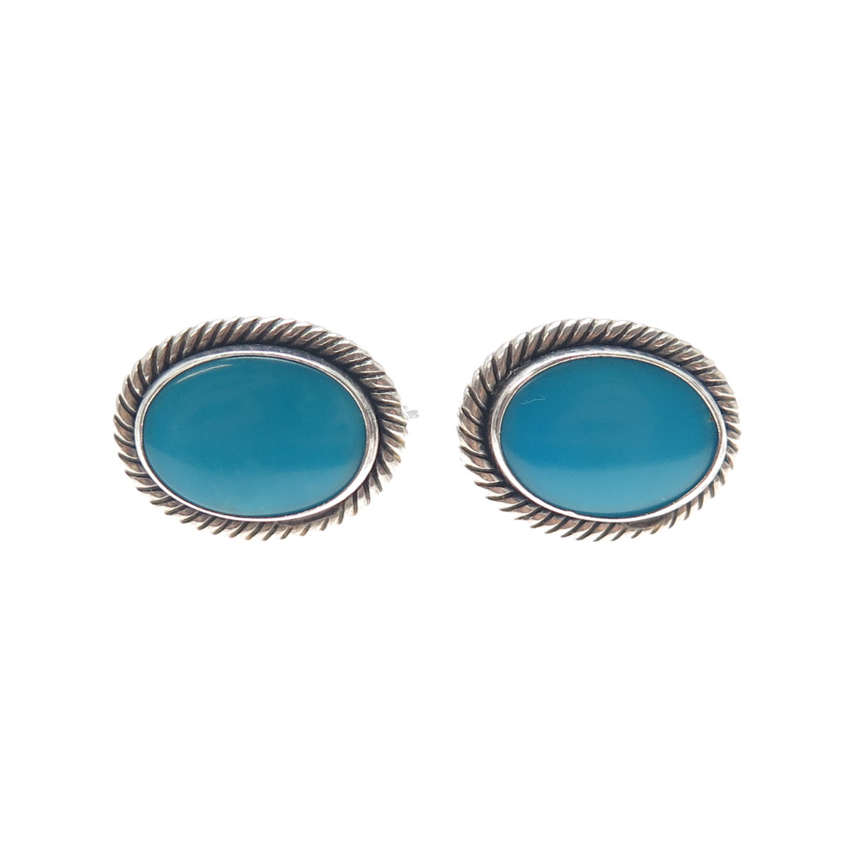 Old Pawn 925 Sterling Silver Vintage Bisbee Turquoise Tribal Screw Back Earrings