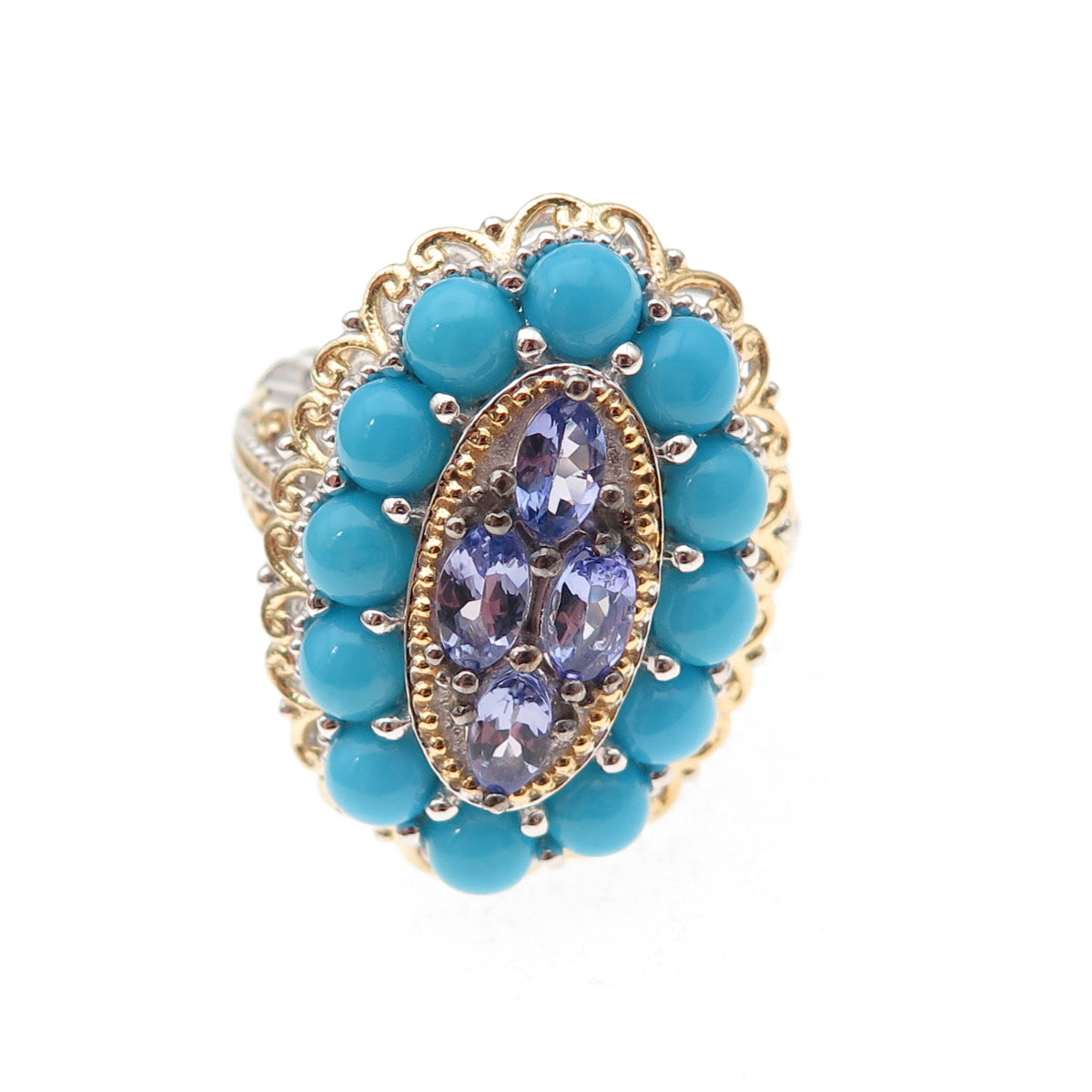 Michael Valitutti Gems En Vogue Sterling 2-Tone Turquoise Tanzanite Ring Size 8